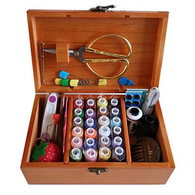 Wooden Sewing Basket with Sewing Kit