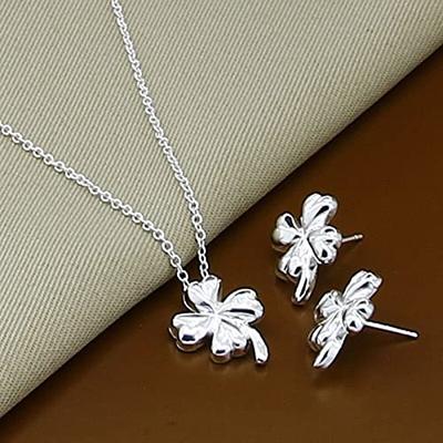 Four-Leaf Clover Pendant Necklace and Earrings