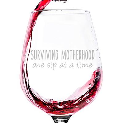 Surviving Motherhood Funny Wine Glass