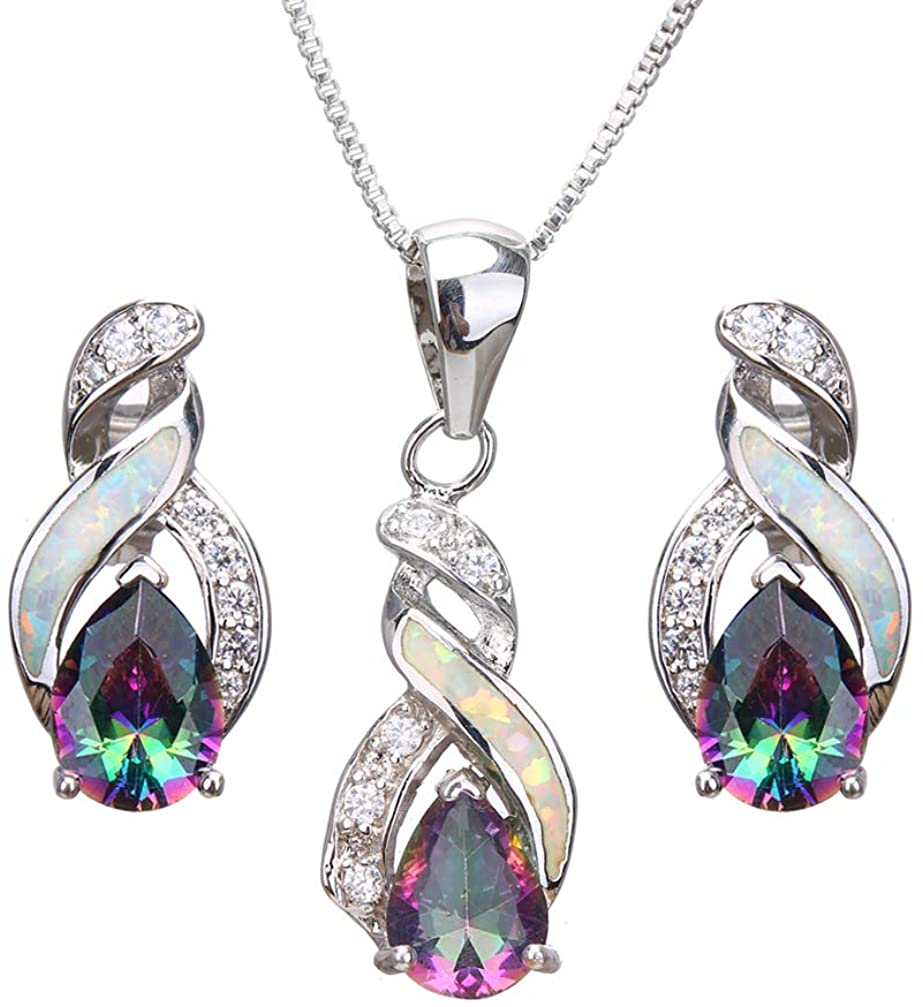 Opal Necklace-Earrings Mother's Day Set