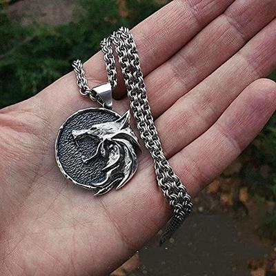 Viking Celtic Fenrir Wolf Roar Coin Pendant Necklace