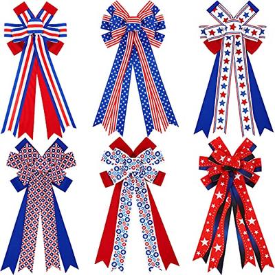 6 Pieces Large Red White and Blue Bows