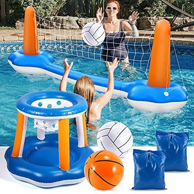 FiGoal Inflatable Pool Float Set Volleyball Net & Basketball Hoops